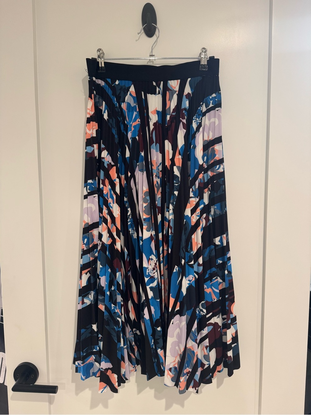 Elizabeth and James Navy Multi-Color Pleated Midi Skirt